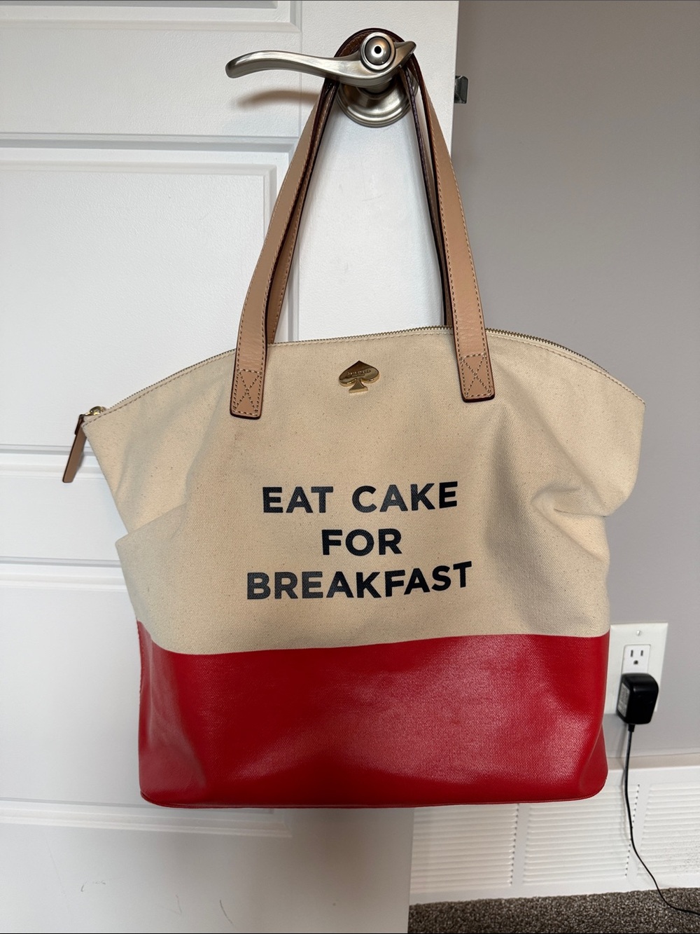 kate spade Canvas & Red Leather Statement Tote